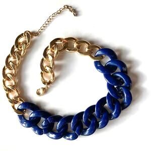 Gold tone and navy resin curb chain heavy link necklace
